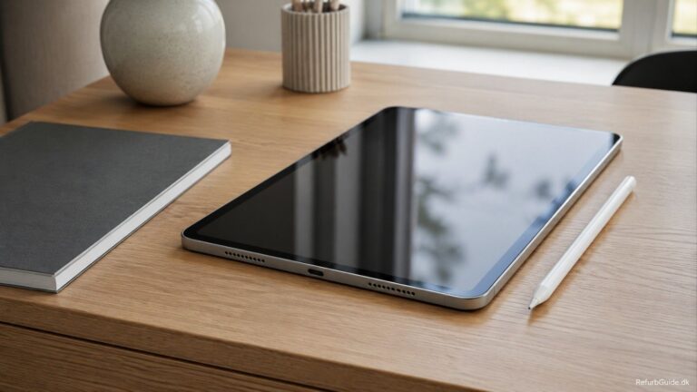 Velholdt iPad Air på et lyst skandinavisk skrivebord med fokus på ydeevne, mobilitet og værdi for pengene.