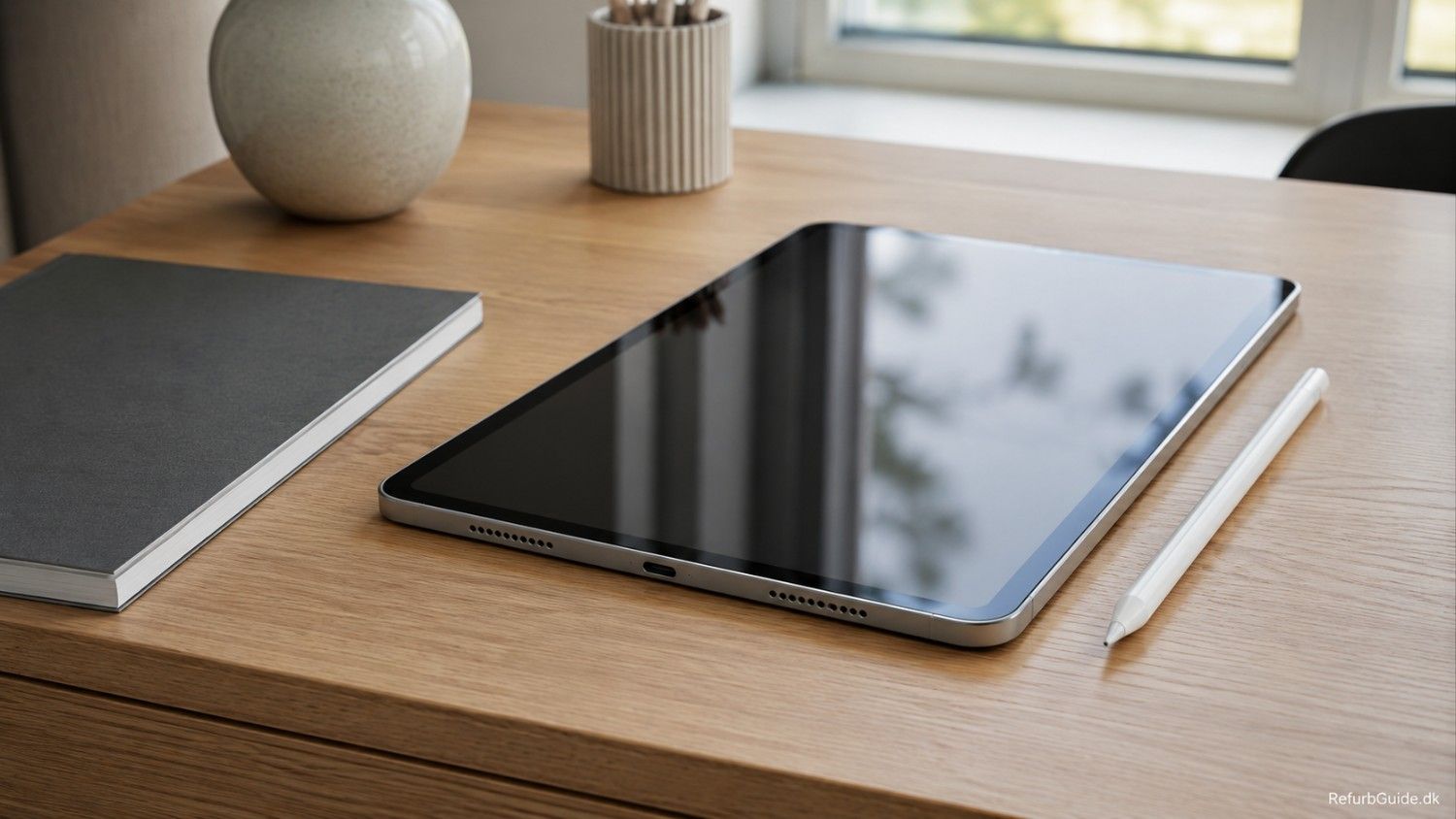 Velholdt iPad Air på et lyst skandinavisk skrivebord med fokus på ydeevne, mobilitet og værdi for pengene.