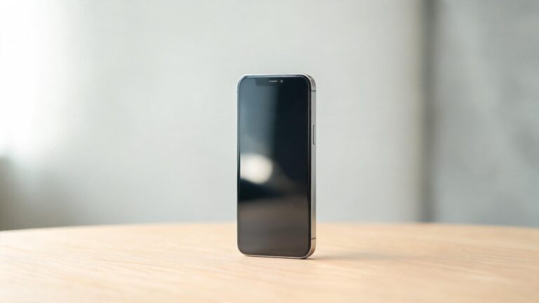 Elegant iPhone 14 displayed on a clean Scandinavian workspace with soft daylight and premium editorial presentation