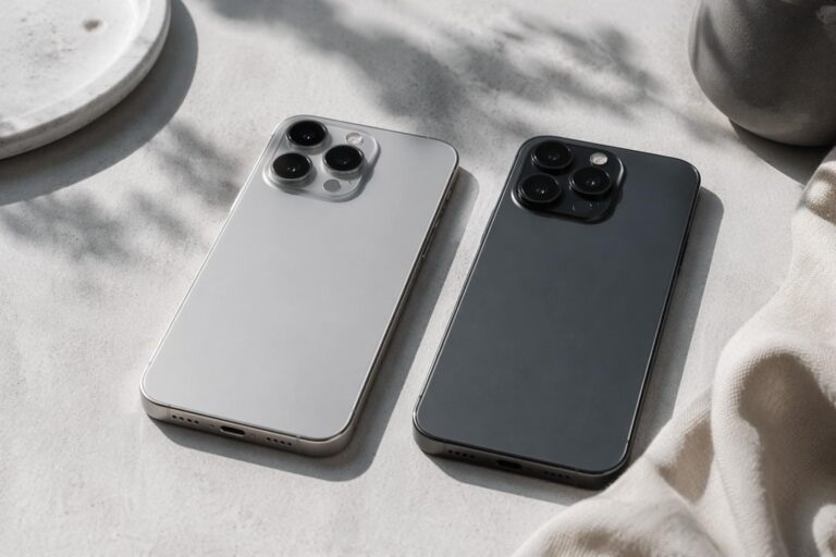 Side-by-side comparison of iPhone 13 and iPhone 14 in a clean Scandinavian workspace highlighting value and buying considerations.