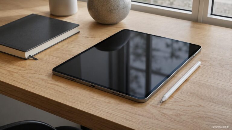 Velholdt iPad Pro på et lyst skandinavisk skrivebord med fokus på ydeevne, premium kvalitet og værdi for pengene.